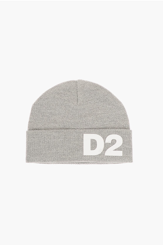 Dsquared2 Solid Color Beanie With Contrasting Logo In Neutral