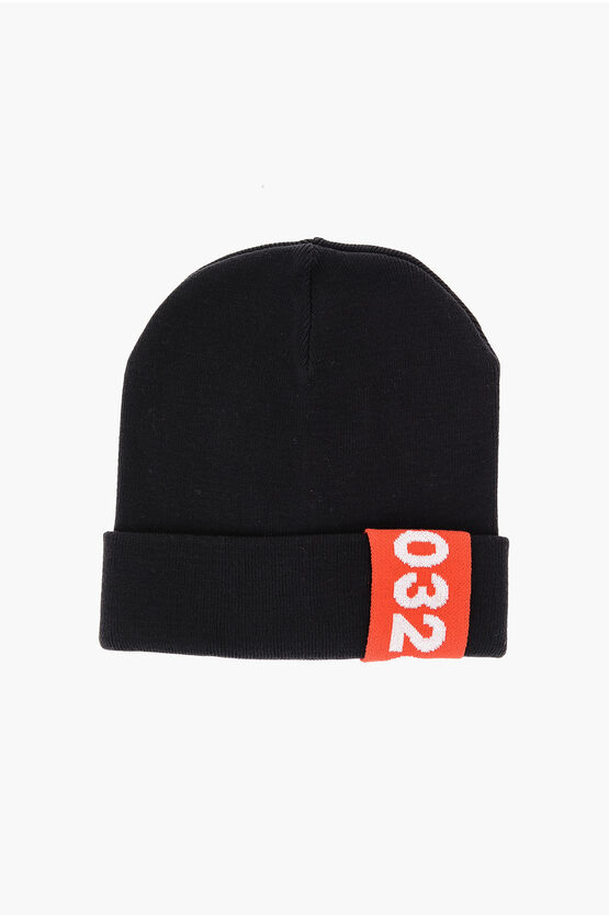 Shop 032c Solid Color Beanie With Contrasting Logo