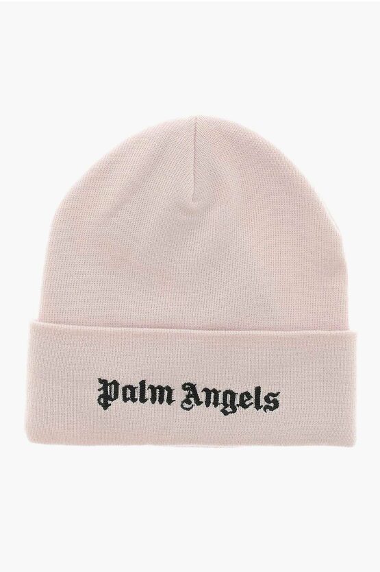 Shop Palm Angels Solid Color Beanie With Embroidered Logo