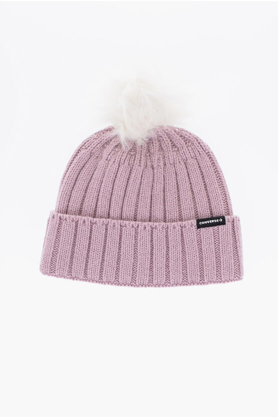 Converse Solid Color Beanie With Pom Pom In Purple