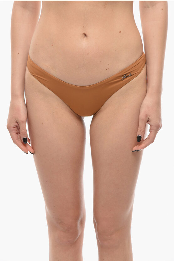 Karl Lagerfeld Solid Color Bikini Bottom With Knotted Laces In Brown