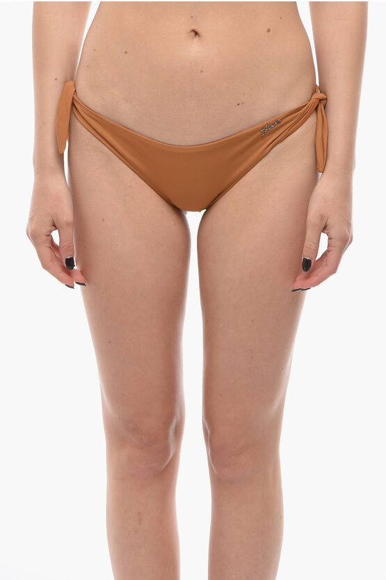 Karl Lagerfeld Solid Color Bikini Bottom With Knotted Laces In Brown