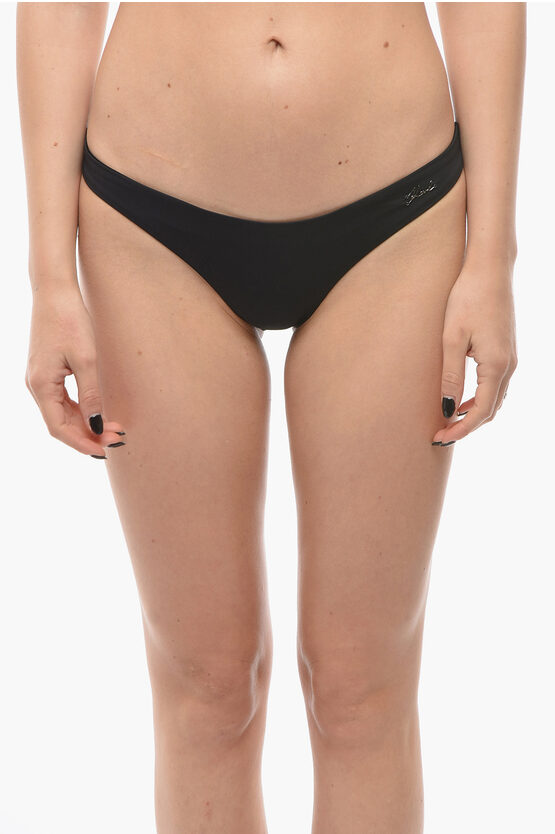 Karl Lagerfeld Solid Color Bikini Bottom With Logo Detail In Black