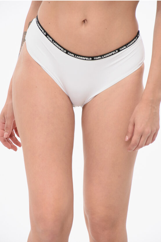 Karl Lagerfeld Solid Colour Bikini Bottom With Logoed Contrasting Band