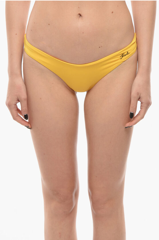 Karl Lagerfeld Solid Colour Bikini Bottom With Metal Logo In Yellow
