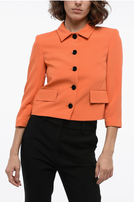 Shop Edra Solid Color Blazer With Flap Pockets And Contrast Buttons