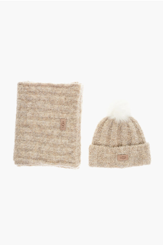 Ugg Solid Color Bouclé Scarf And Beanie Set In Neutral