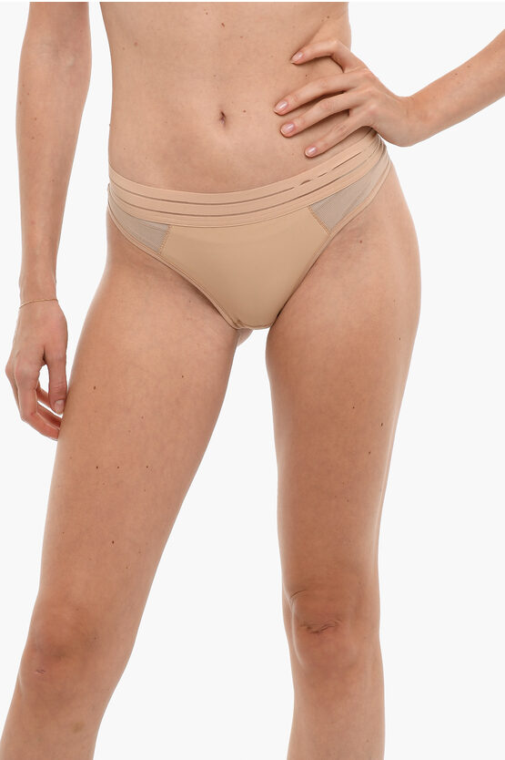 Maison Lejaby Solid Color Brazilian Briefs With See-through Inserts In Gold