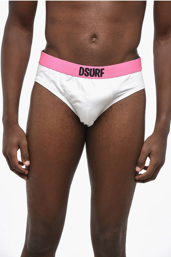 Dsquared2 Solid Color Brief With Contrasting Logoed Band In White
