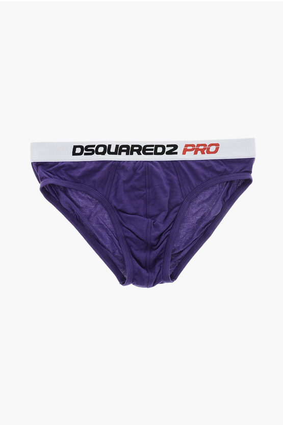 Dsquared2 Solid Color Brief With Logoed Elastic Band In Purple