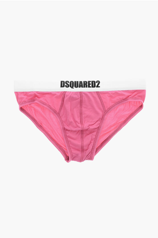 Dsquared2 Solid Color Brief With Logoed Elastic Band In Pink