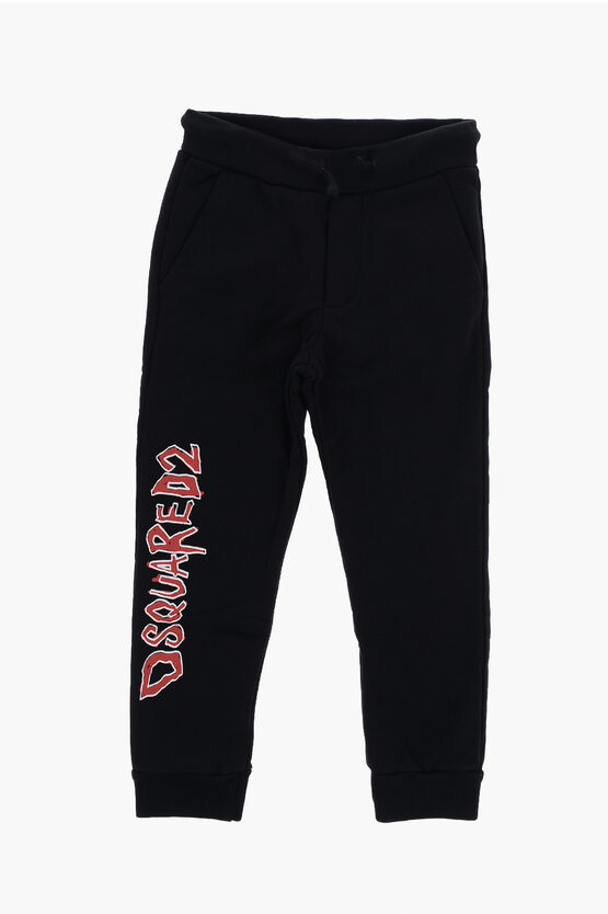 Dsquared2 Solid Color Brushed Cotton Joggers In Black