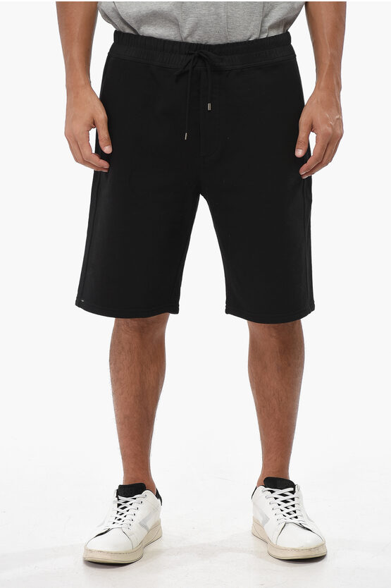 Saint Laurent Solid Color Brushed Cotton Shorts With Elastic Waistband In Black