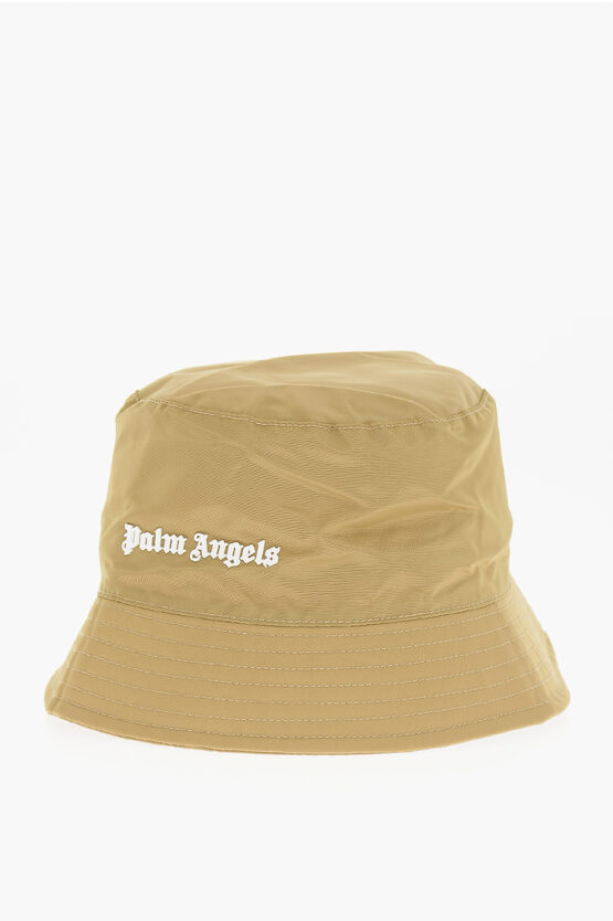 Palm Angels Solid Color Bucket Hat With Embossed Logo In Gold