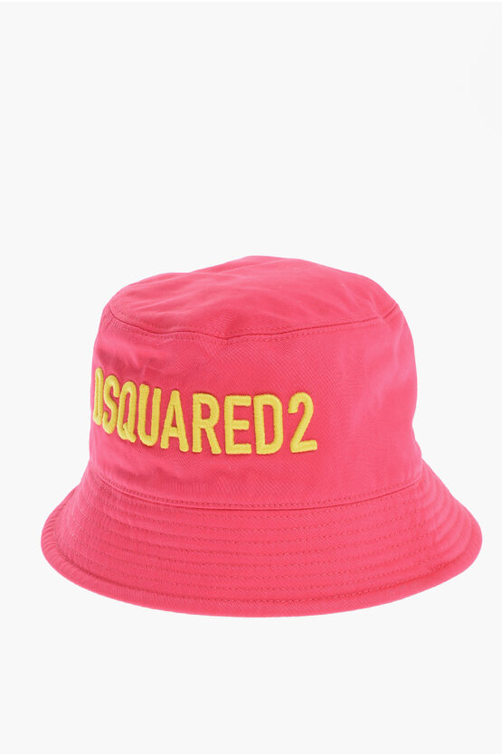 Dsquared2 Solid Color Bucket Hat With Embossed Logo In Pink