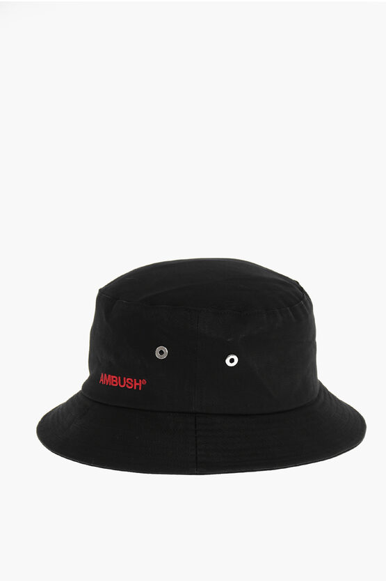 Ambush Solid Colour Bucket Hat With Embroidered Contrasting Logo In Black