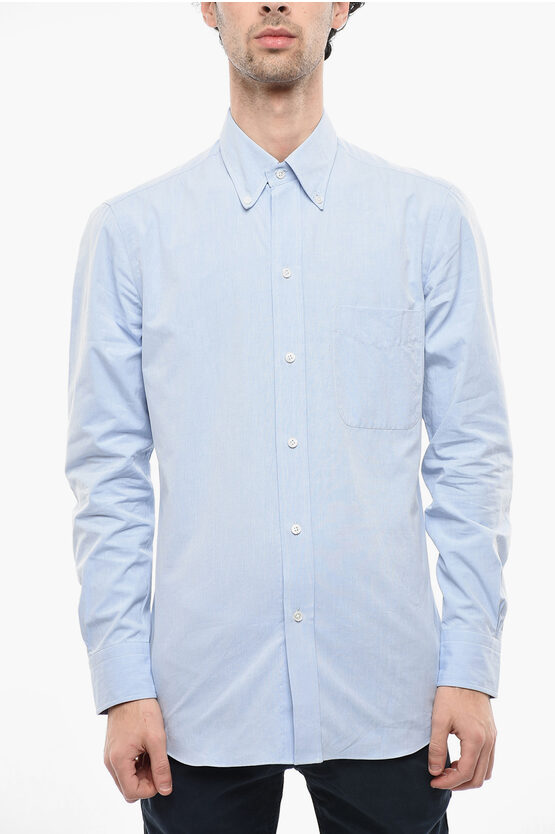 Salvatore Piccolo Solid Colour Button-down Collar Shirt With Breast Pocket In Blue