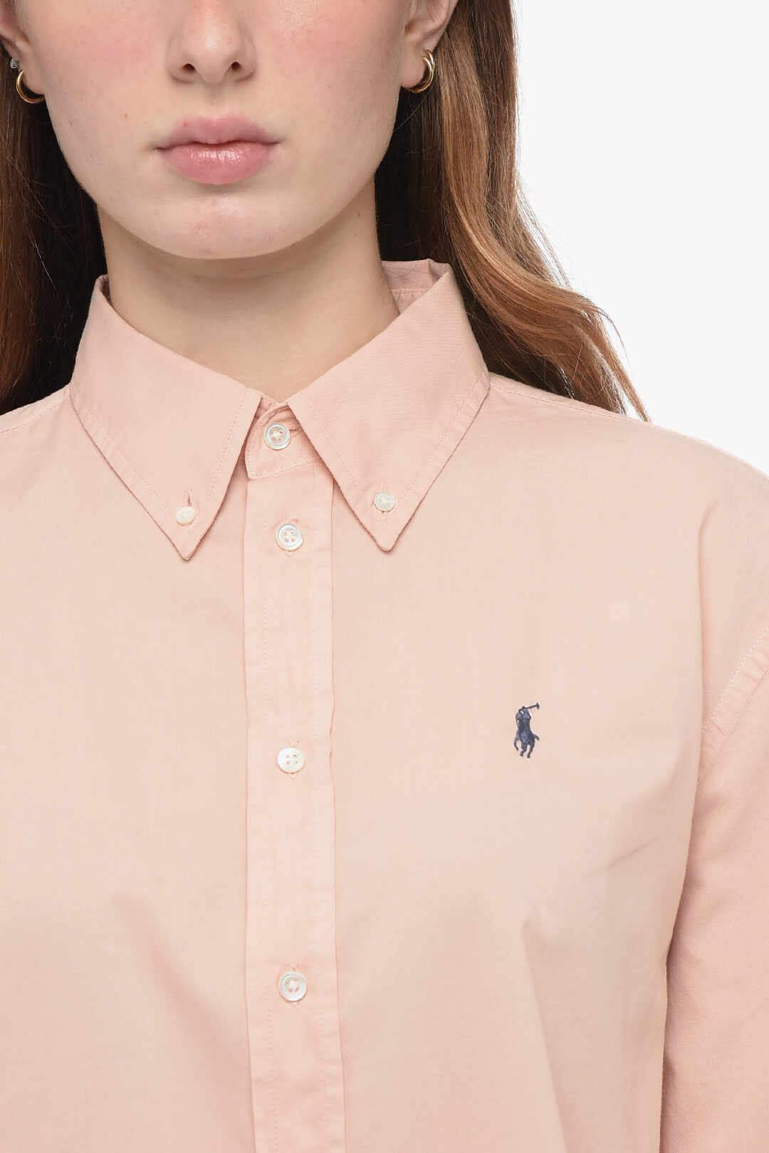 Polo Ralph Lauren Solid Color Button Down Collar Shirt with Embroidered Logo women Glamood Outlet