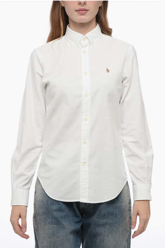 Shop Polo Ralph Lauren Solid Color Button-down Collar Shirt With Embroidered Logo