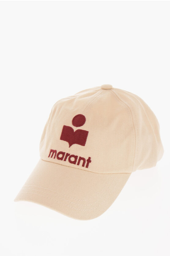 Isabel Marant Solid Color Cap With Embroidered Contrasting Logo In Neutral