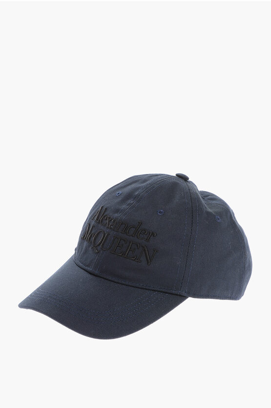 Alexander Mcqueen Solid Color Cap With Embroidered Logo In Blue