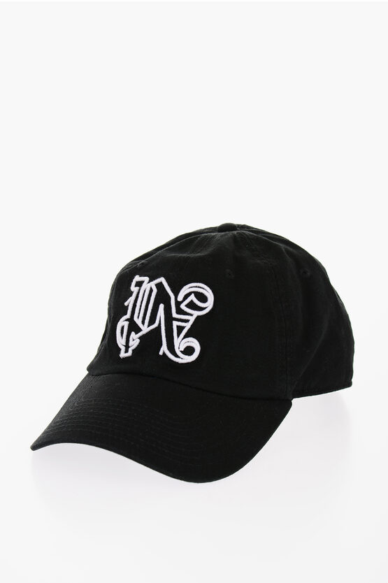 Palm Angels Black Baseball Cap With Embroidered Monogram In Black
