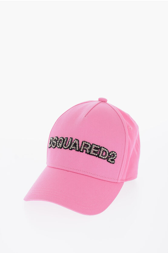 Dsquared2 Solid Colour Cap With Rhinestone Embellished Logo In Pink