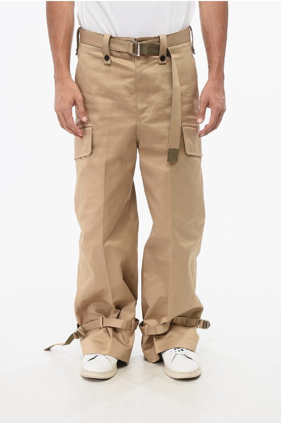 Sacai Solid Color Cargo Pants With Belt In Brown