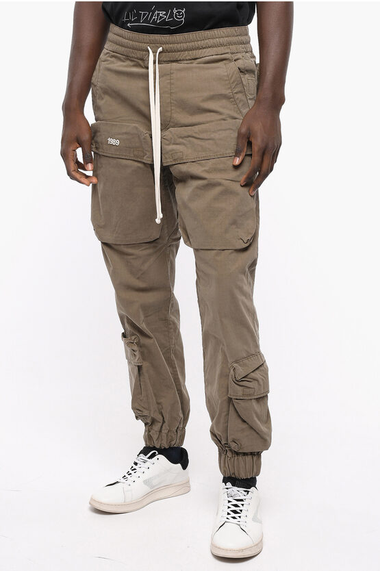 1989 Studio Solid Color Cargo Pants With Elastic Waistband In Brown