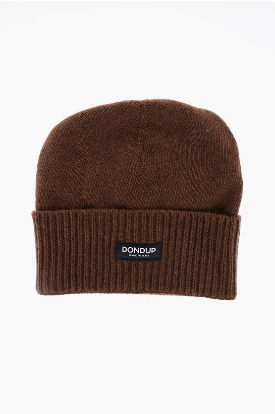 Shop Dondup Solid Color Cashmere And Wool Beanie With Contrasting Logo P