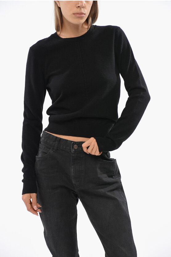 Saint Laurent Solid Color Cashmere Crew-neck Sweater In Black
