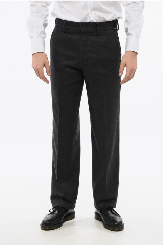 Fendi Solid Color Cashmere Pants With Belt Loops In Black
