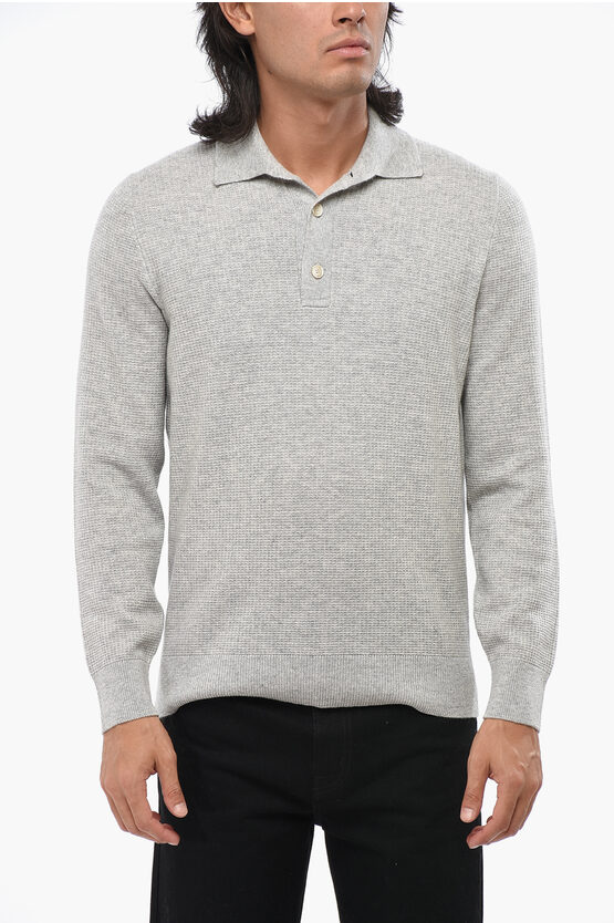 Brunello Cucinelli Solid Color Cashmere Sweater With Polo Neck In Gray
