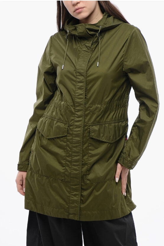 WOOLRICH SOLID COLOR CHANNEL WINDBREAKER JACKET WITH HOOD