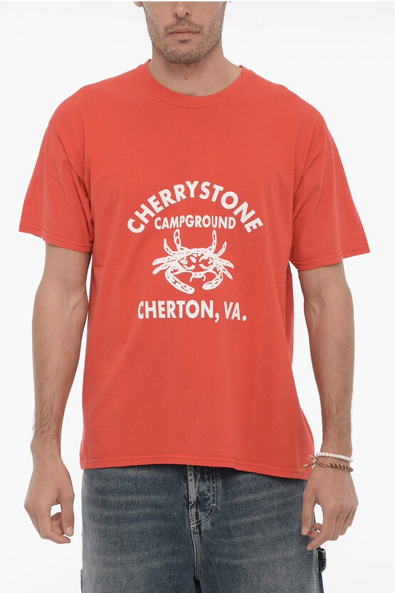 Wild Donkey Solid Color Cherrystone Crew-neck T-shirt With Contrasting P In Orange