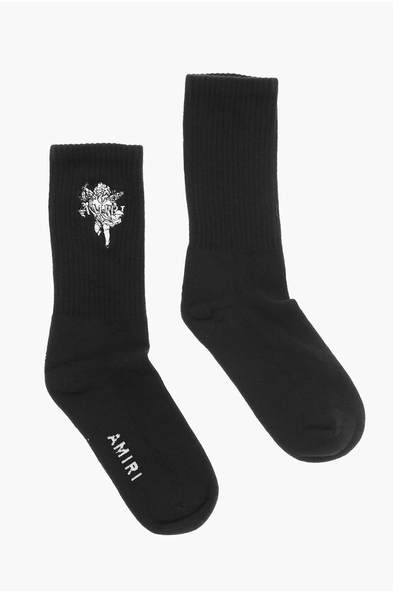 Amiri Solid Color Cherub Socks With Contrasting Details In Black