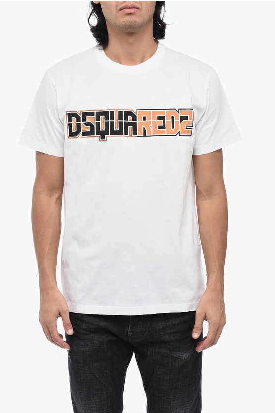 Shop Dsquared2 Solid Color Cigarette Fit Crew-neck T-shirt With Printed Log