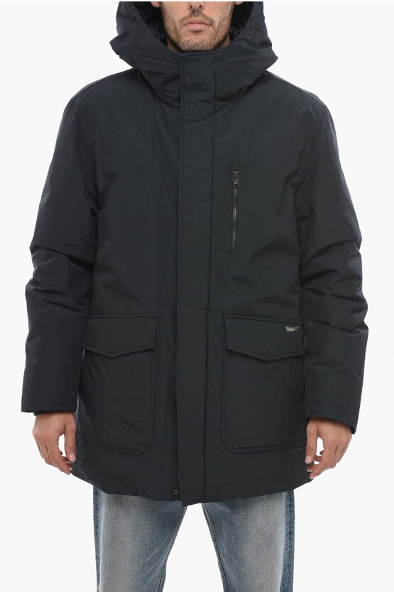 Shop Woolrich Solid Color Cleveland Down Jacket With Hood And Hidden Closu