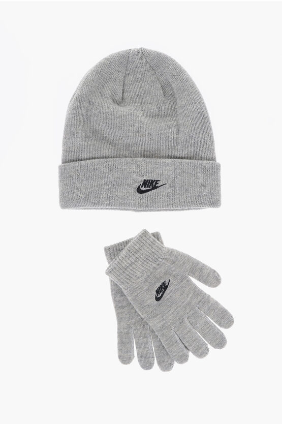 Nike Big Boys Club Beanie And Gloves, 2 Piece Set In Dark Gray Heather