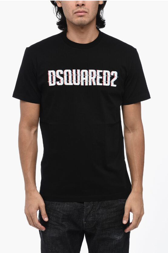 Shop Dsquared2 Solid Color Cool Fit Crew-neck T-shirt With Printed Logo