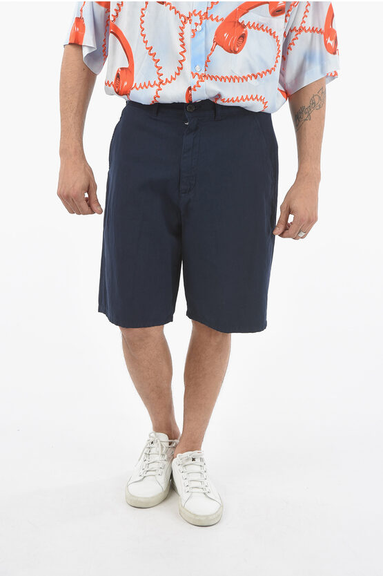 Department 5 Solid Colour Cotton And Linen Shorts In Blue