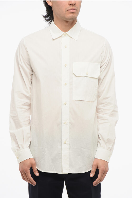 Ten C Solid Color Cotton And Nylon Shirt With Breast Pocket