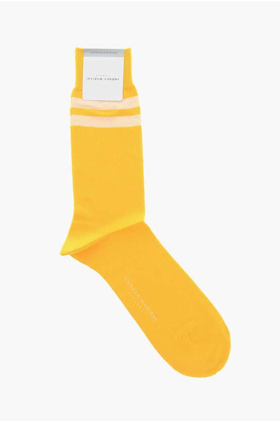 Shop Andrea Mariani Solid Color Cotton Blend Socks With Contrasting Detail