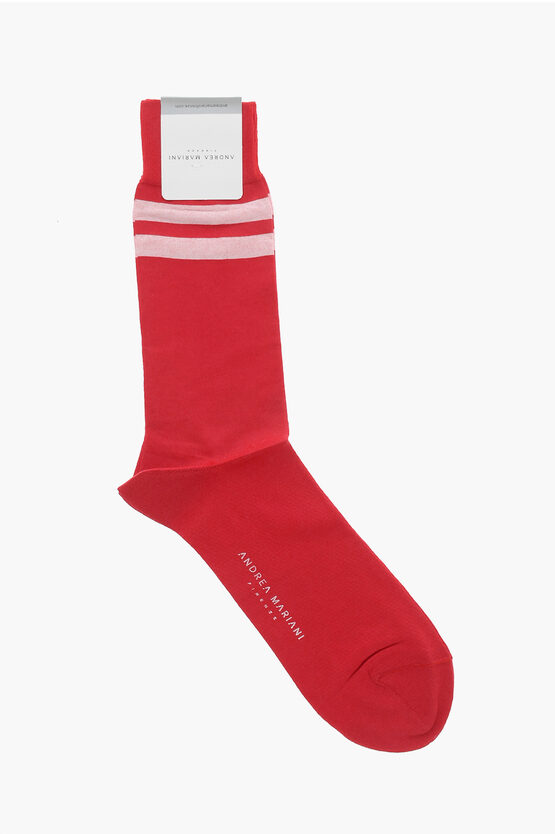 Shop Andrea Mariani Solid Color Cotton Blend Socks With Contrasting Detail