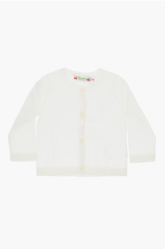 BONPOINT SOLID COLOR COTTON CREW-NECK CARDIGAN