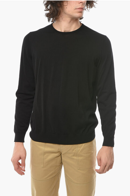 Drumohr Solid Color Cotton Crew-neck Sweater In Black
