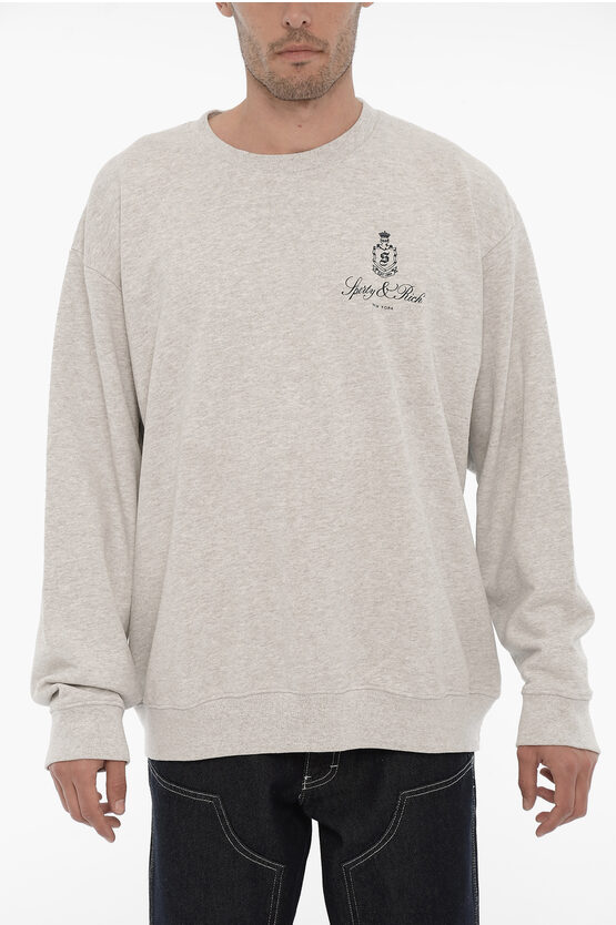 Sporty And Rich Solid Colour Cotton Crew-neck Sweatshirt In Grey