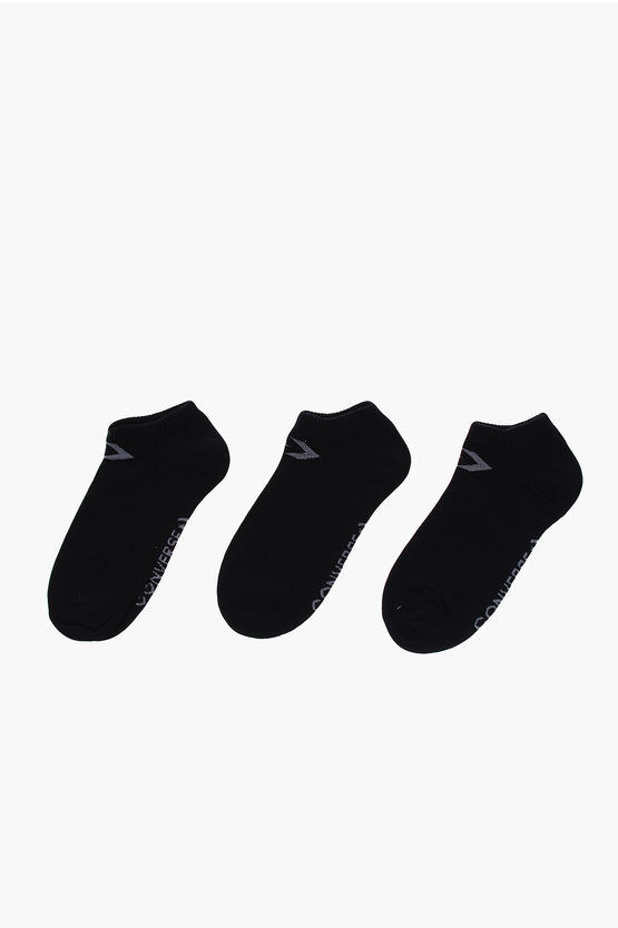 Converse Solid Color Cotton Stretch 3 Pairs Of Socks Set In Black