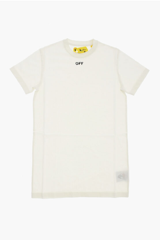 Off-white Solid Color Cotton Tee Dress In White