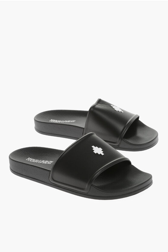 Shop Marcelo Burlon County Of Milan Solid Color County Cross Slides With Contrasting Detail
